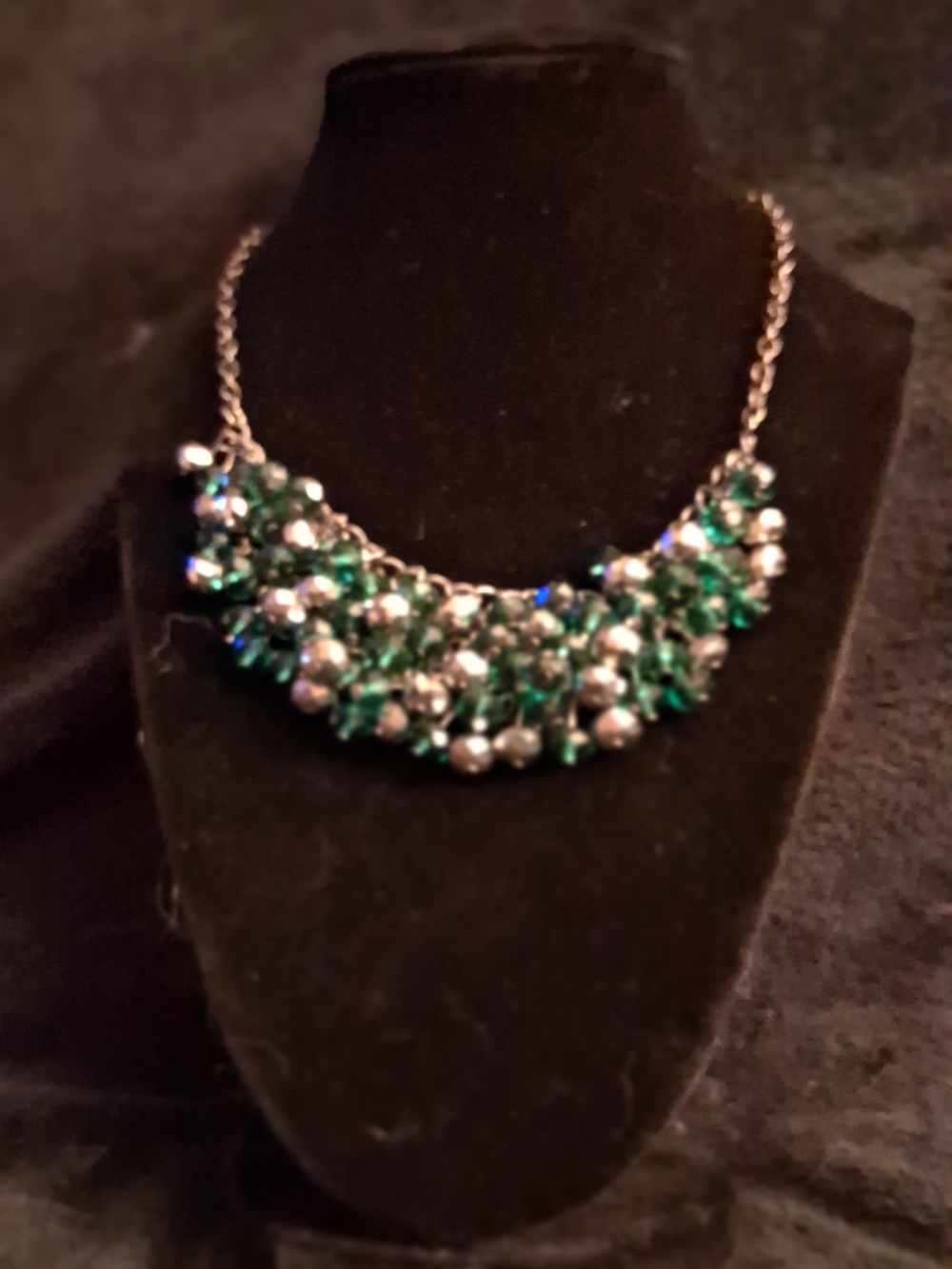 Silver Chain Green Crystal Bib Necklace by